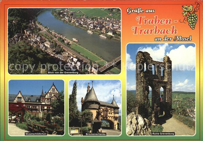 Traben-Trarbach Blick von der Gravenburg Ruine Brueckenschenke Moselschloesschen