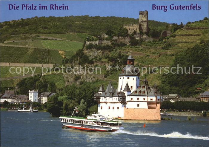 Kaub Die Pfalz im Rhein Burg Gutenfels Motorboot