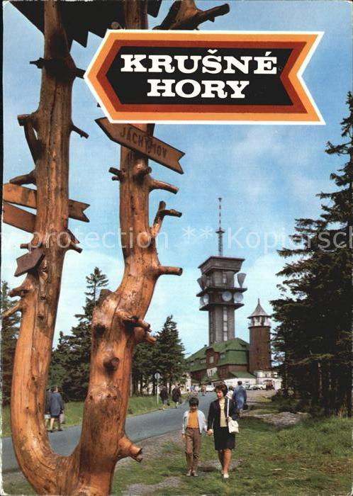 Krusne Hory Klinovec Hoechster Berg des Erzgebirges Aussichtsturm Berghotel Wegw