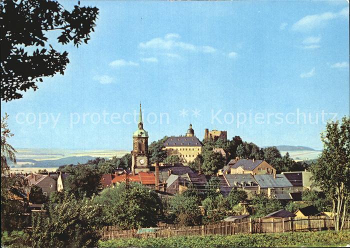 Frauenstein Sachsen Stadtbild mit Schloss und Burgruine