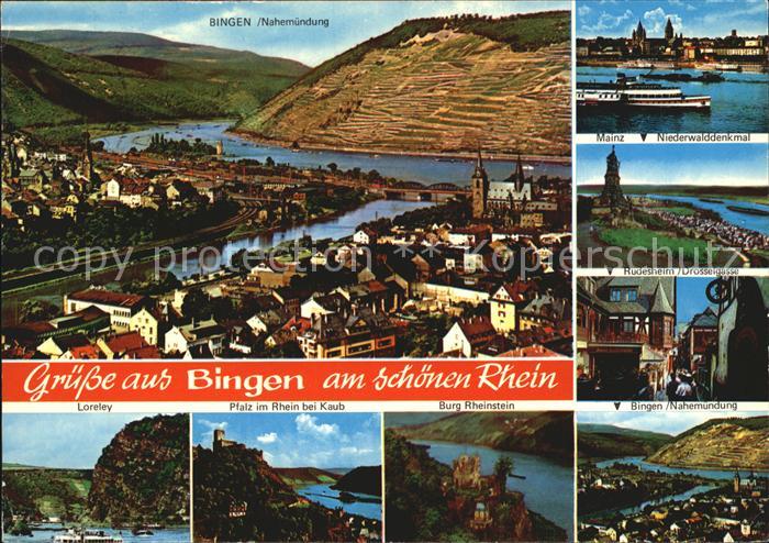 Bingen Rhein Panorama Nahemuendung Niederwalddenkmal Ruedesheim Drosselgasse Bur