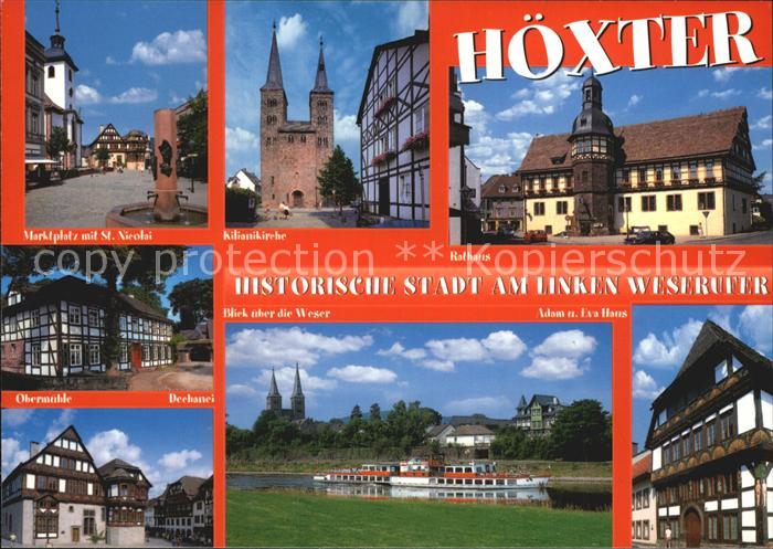 Hoexter Weser Marktplatz St Nicolai Kirche Rathaus Adam und Eva Haus Weser Dampf