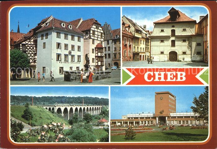 Cheb Eger Mestska pamatkova rezervace Platz Brunnen Gebaeude Viadukt