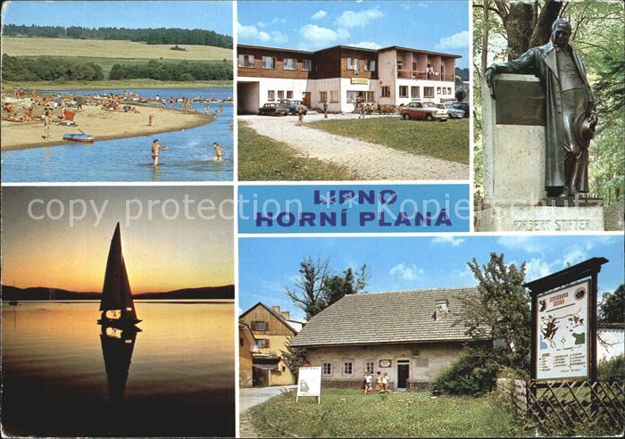 Lipno Horni Plana Stausee Badestrand Segeln Gaststaette Restaurant Denkmal Statu