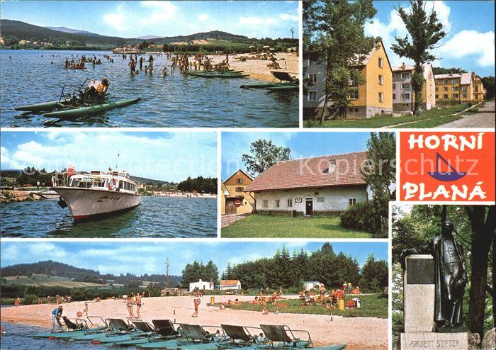 Horni Plana Badestrand Lipno Stausee Motorboot Denkmal Statue