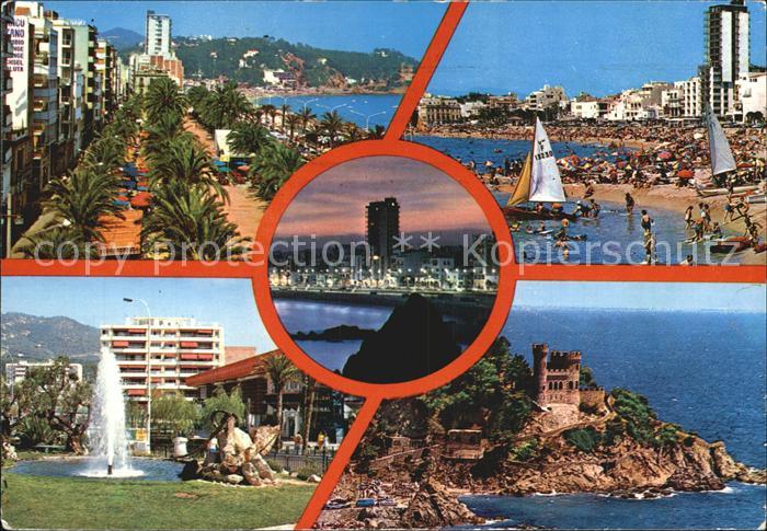 Lloret de Mar Strand Promenade Brunnen Kueste Nachtaufnahme