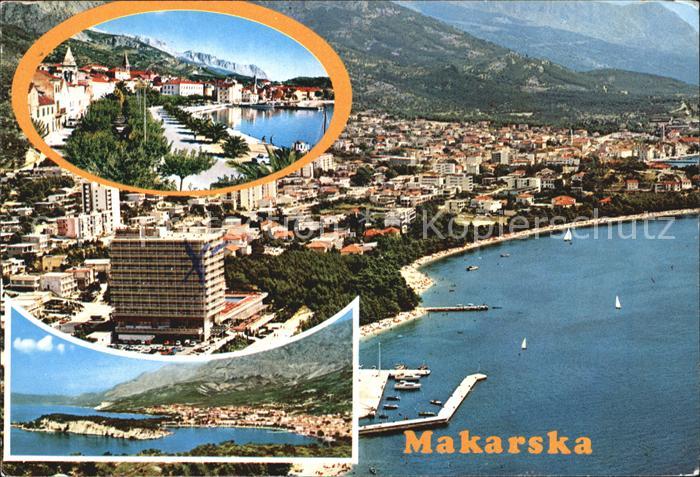 Makarska Dalmatien Uferpromenade Panorama Kueste Hafen Fliegeraufnahme