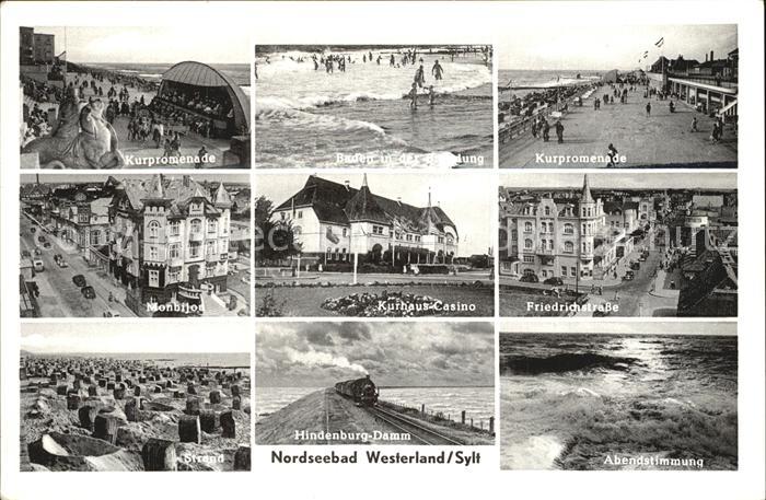 Westerland Sylt Kurpromenade Friedrichstrasse Monbijou Kurhaus Casino Hindenburg