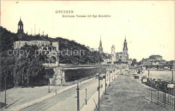DRESDEN Elbe Bruehlsche Terrasse mit Belverdere