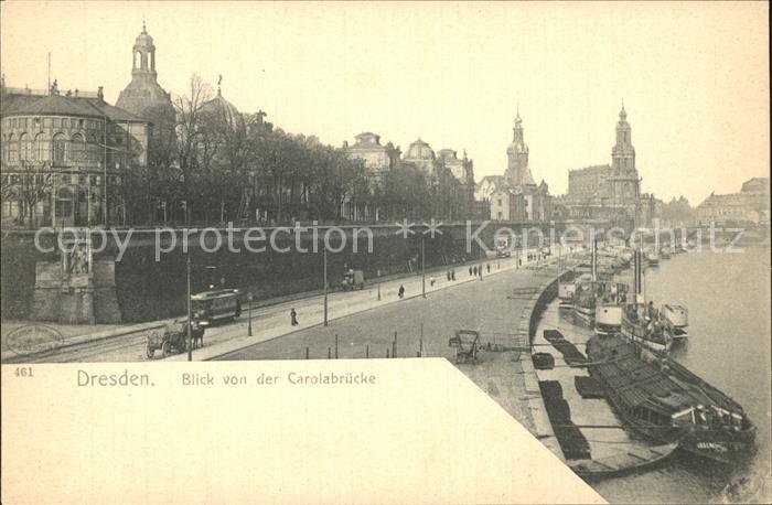 DRESDEN Elbe Blick von Carolabruecke Strassenbahn