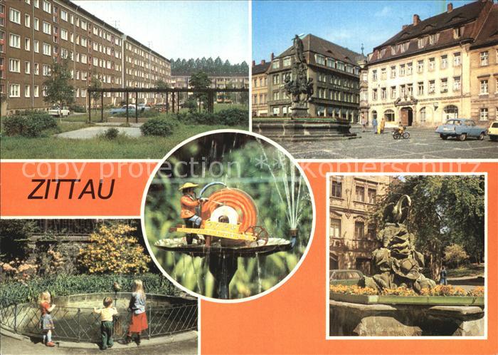 Zittau Herkulesbrunnen August-Bebel-Platz Schleifermaennel Schwanenbrunnen