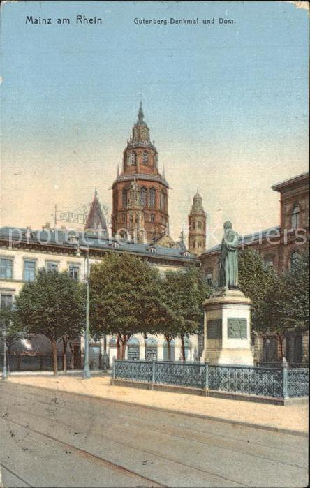 Mainz Rhein Gutenberg Denkmal und Dom