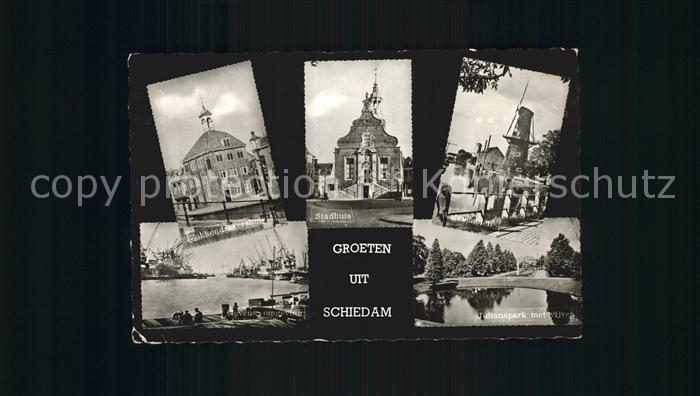 Schiedam Zakkendragershuisje Stadhuis Havens omgeving Julianapark met vijver Wal