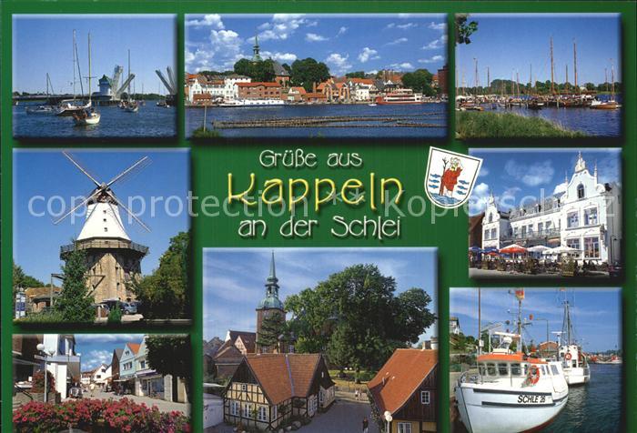 Kappeln Schlei Hafenpartien Teilansicht Strand Windmuehle Kirche Marktplatz