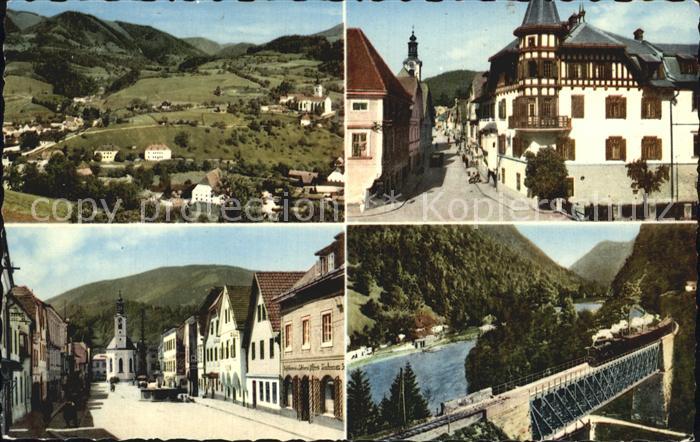 Weyer Enns Gesamtansicht Hotel zur Post Marktplatz Eisenbahn Bruecke Dampflokomo