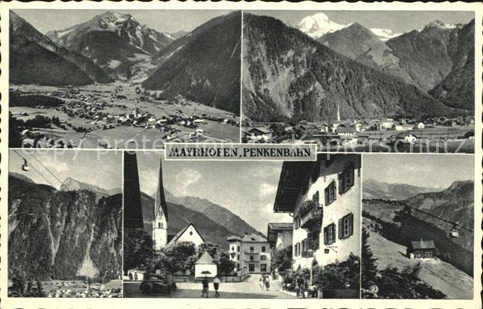Mayrhofen Zillertal Gesamtansicht mit Alpenpanorama Penkenbahn Ortspartie Kirche