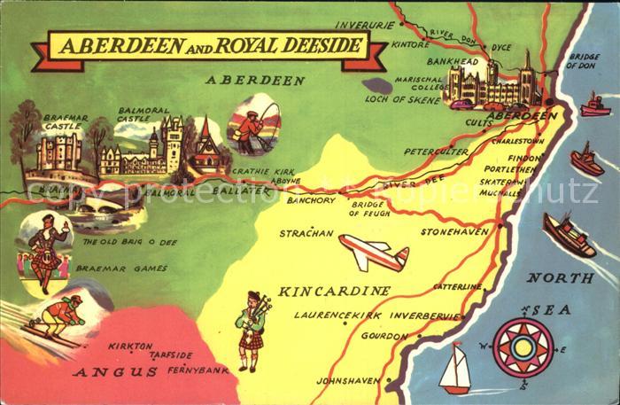 Aberdeen City an Royal Deeside Landkarte mit Sehenswuerdigkeiten