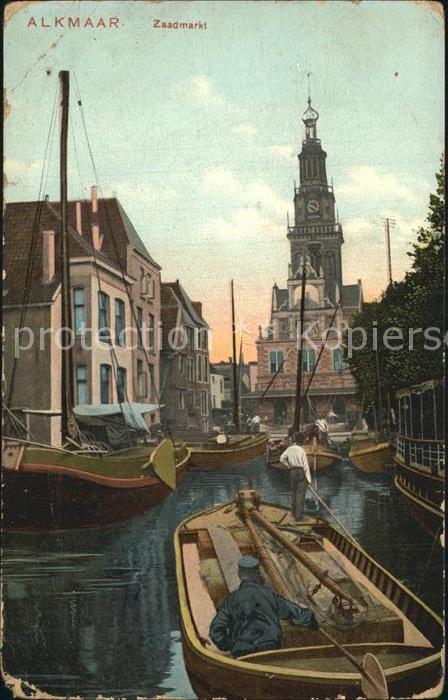 Alkmaar Zaadmarkt Kanal Boote Kirche