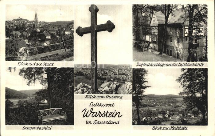 Warstein Stadtbild mit Kirche Jugendherberge Bilsteinhoehle Heilstaette Piusberg