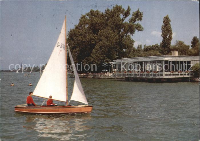 Radolfzell Bodensee StrandCafe Mettnau mit Segeboot