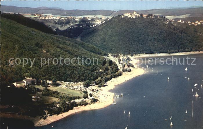 Waldeck Edersee Fliegeraufnahme See und Schloss