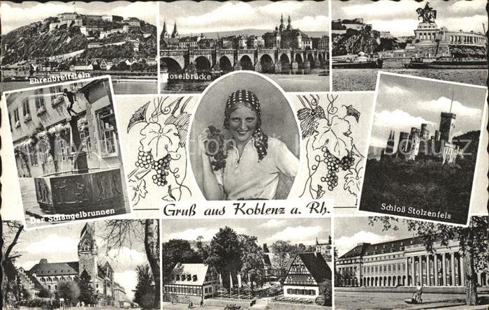 Koblenz Rhein Ehrenbreitstein Moselbruecke Schlaengelbrunnen Schloss Stolzenfels
