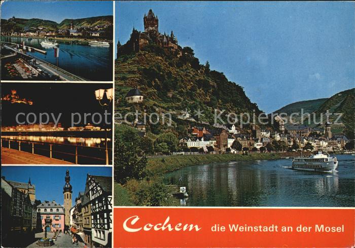 Cochem Mosel Moselpartie Marktplatz Brunnen Schloss Fahrgastschiff
