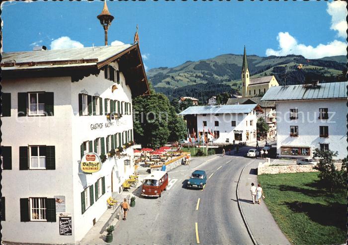 Kirchberg Tirol Strassenpartie mit Gasthaus Kalswirt und Hahnenkamm