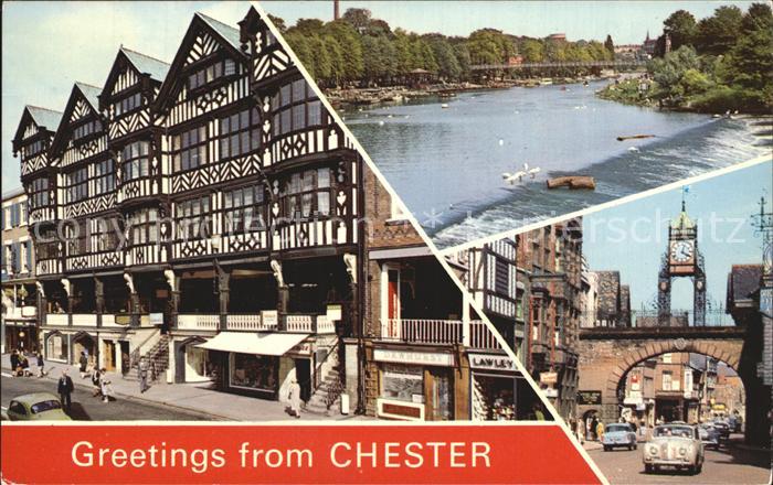 CHESTER Cheshire UK Bridge Street Rows River Dee The Clock