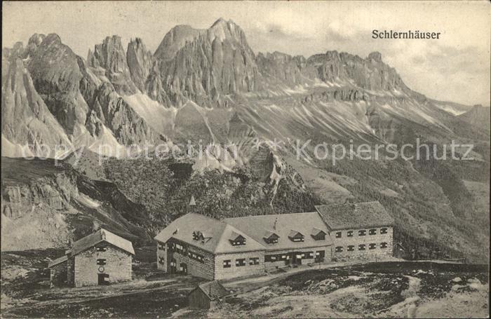 Voels am Schlern Schlernhaeuser mit Rosengarten Dolomiten
