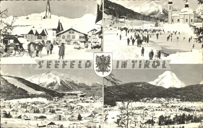 Seefeld Tirol Ortsansicht Pferdeschlitten Eisbahn Panorama
