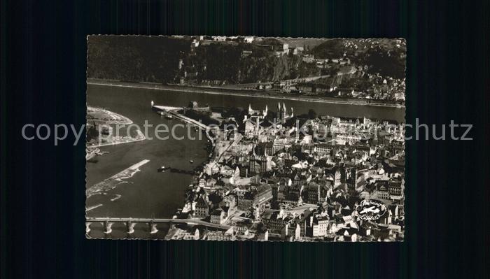 Koblenz Rhein mit Ehrenbreitstein Fliegeraufnahme