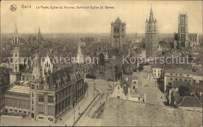 Gand Belgien La Poste Eglise St Nicolas Beffroi et Eglise St Bavon