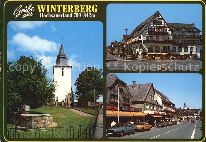 Winterberg Hochsauerland Kirche Strassenpartie Cafe Hallenbad