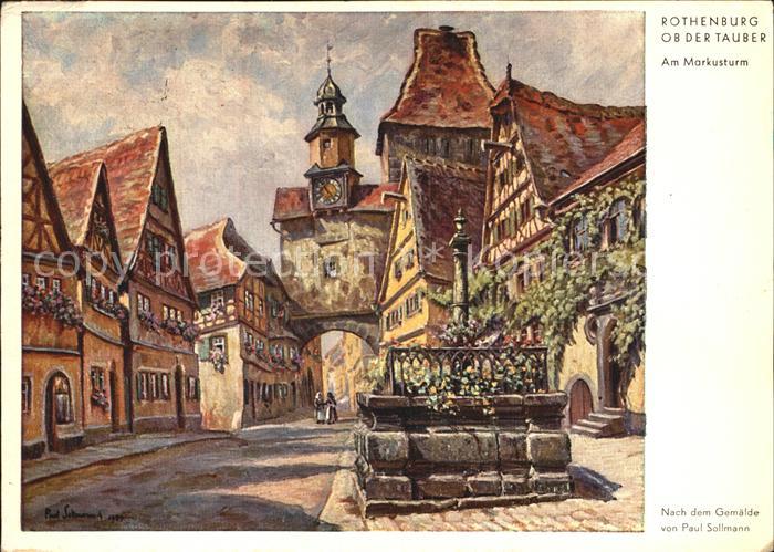 Rothenburg Tauber Markusturm Brunnen Kuenstlerkarte