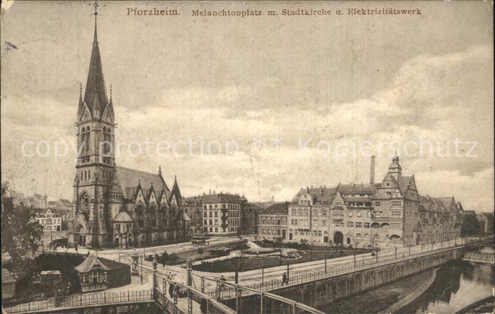Pforzheim Melanchtonplatz Stadtkirche Elektrizitaetswerk