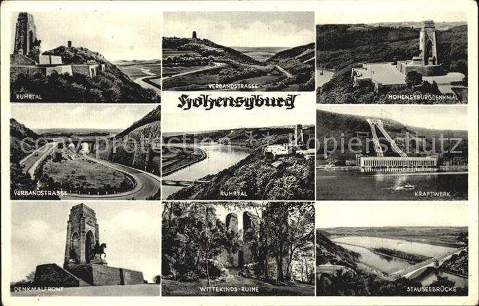 Hohensyburg Ruhrtal Denkmalfront Wittekindsruine Stauseebruecke Kraftwerk