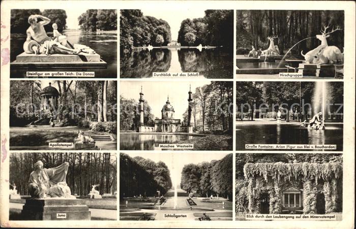 Schwetzingen Apollotempel Steinfigur am grossen Teich Hirschgruppe Schlossgarten