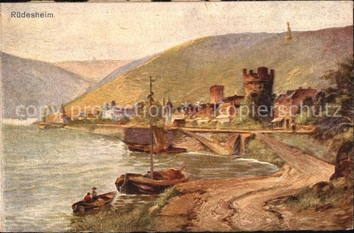 Ruedesheim Rhein Kuenstlerkarte Adlerturm Nationaldenkmal