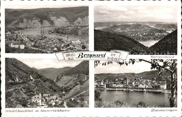 Boppard Rhein Muehlebachtal mit Hunsrueckbahn Rheinanlagen