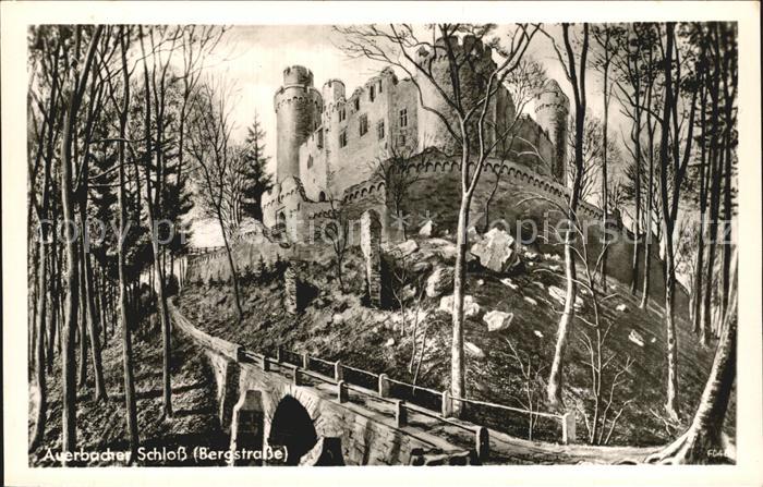 Auerbach Bergstrasse Schloss Bruecke Waldpartie
