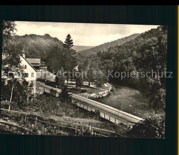 Treseburg Harz Teilansicht Luftkurort Partie am Fluss Bruecke