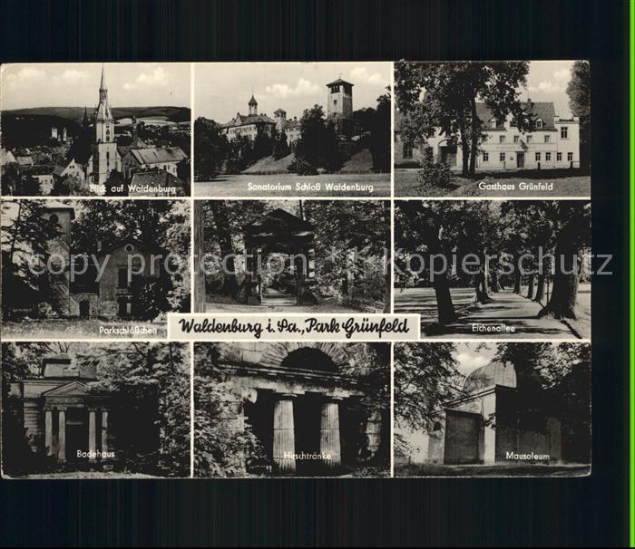 Waldenburg Sachsen Ortsansicht mit Kirche Sanatorium Schloss Gasthaus Eichenalle