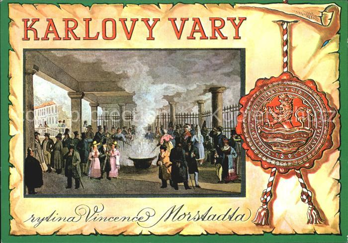 Karlovy Vary Vridlo Vincenc Morstadt 1836 dobovy rytina Sprudel Siegel Kuenstler