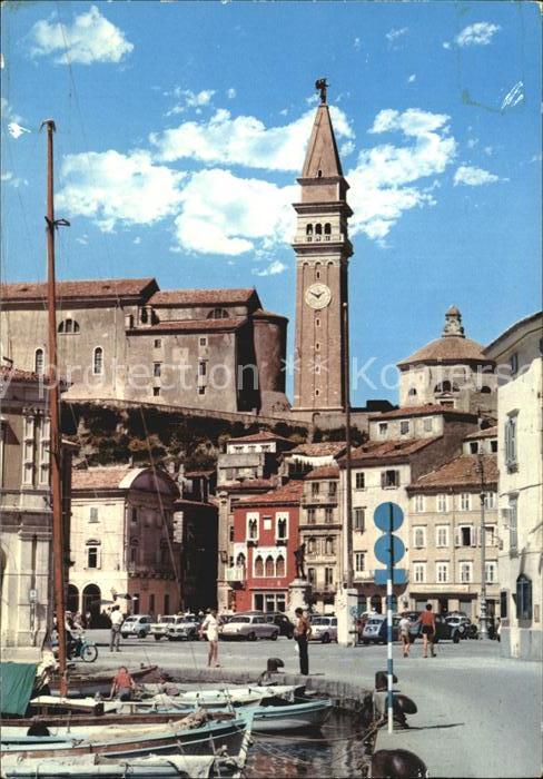 Piran Partie am Hafen Kirchturm