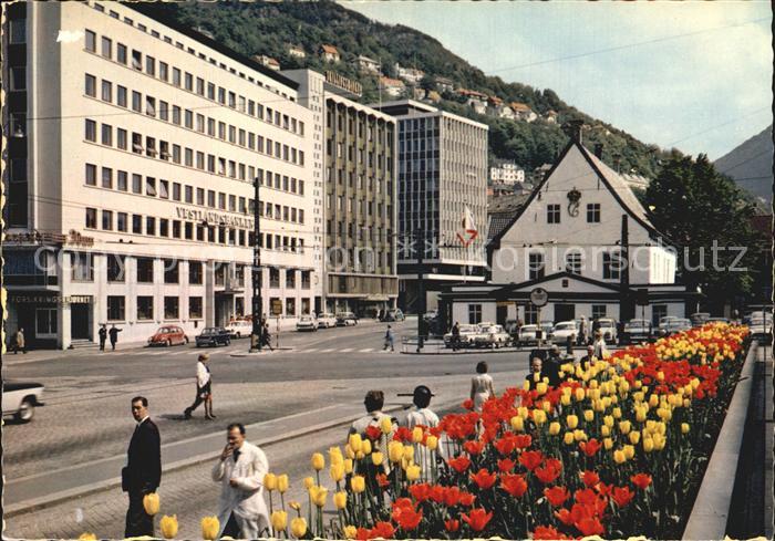 Bergen Norwegen Det gamle Radhuset Altes Rathaus Tulpen
