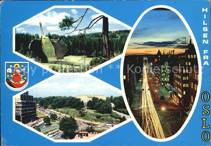 Oslo Norwegen Sprungschanze Teilansicht Nachtaufnahme