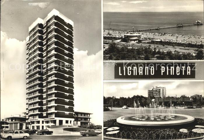 Lignano Pineta Hochhaus Strand Seebruecke Brunnen
