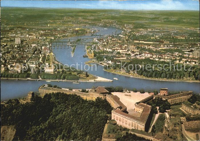 Koblenz Rhein mit Mosel Festung Ehrenbreitstein und Deutsches Eck
