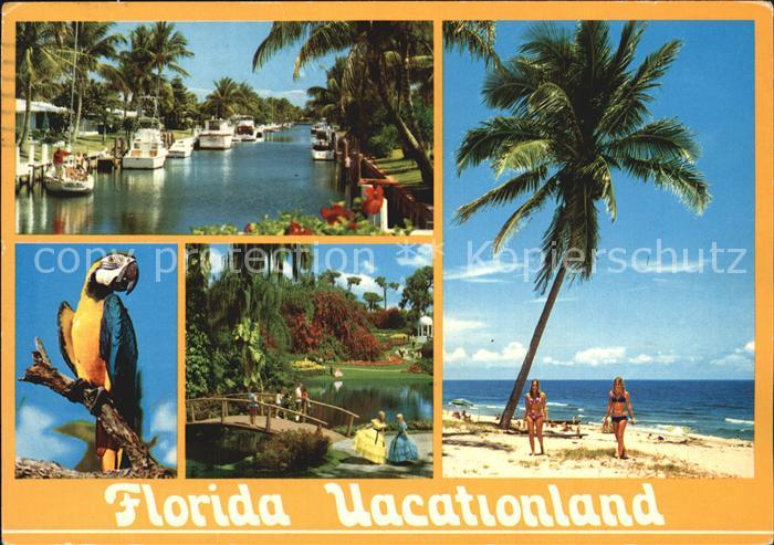 Florida US-State Bootsliegeplatz Papagei Brueckchen Strandpartie